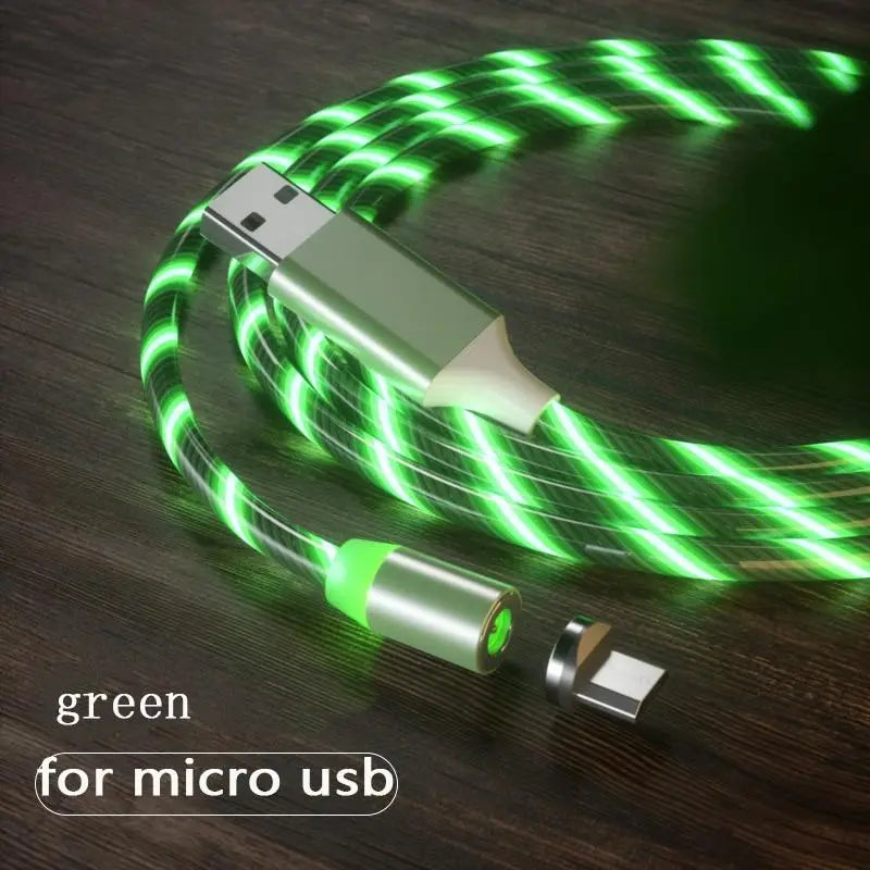 1m Magnetic charging Mobile Phone Cable USB Type C Flow Luminous Lighting Data Wire for Samsung Huawei LED Micro Kable GreatEagleInc