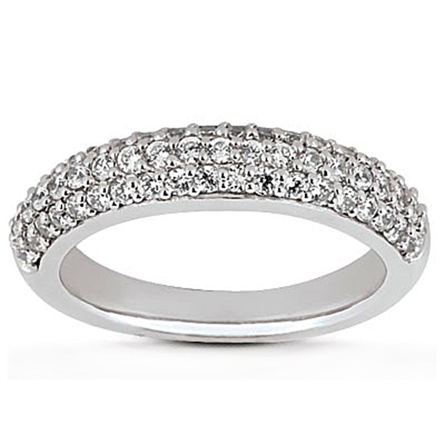 14k White Gold Triple Multi-Row Micro- Pave Diamond Wedding Ring Band 9