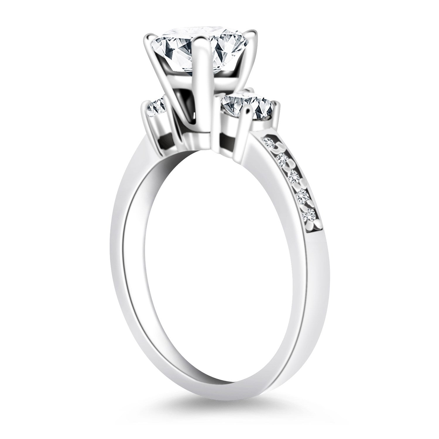 14k White Gold Three Stone Engagement Ring with Diamond Band 9