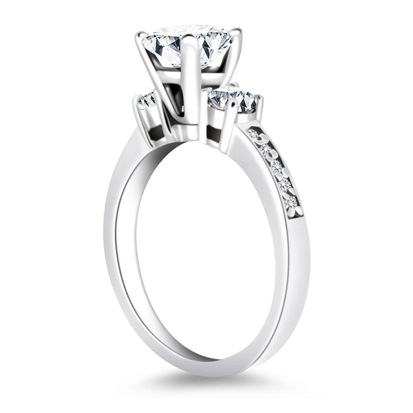 14k White Gold Three Stone Engagement Ring with Diamond Band 9