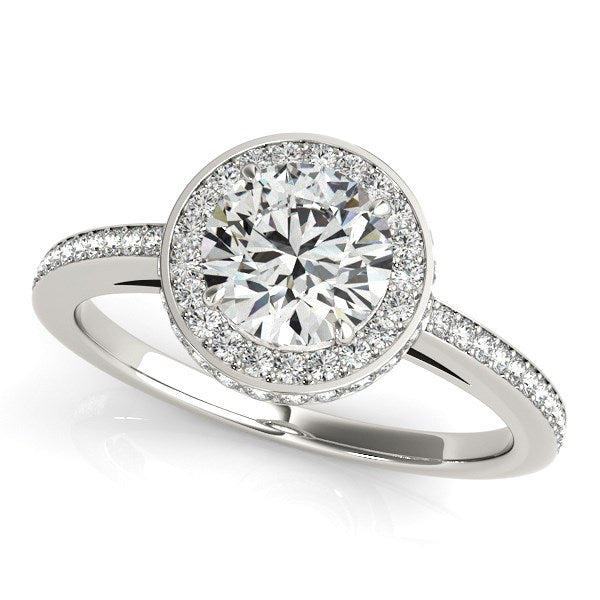 14k White Gold Round Diamond Engagement Ring with Pave Set Halo (1 1/2 cttw) 9