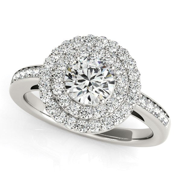14k White Gold Round with Two-Row Halo Diamond Engagement Ring (1 1/2 cttw) 7.5