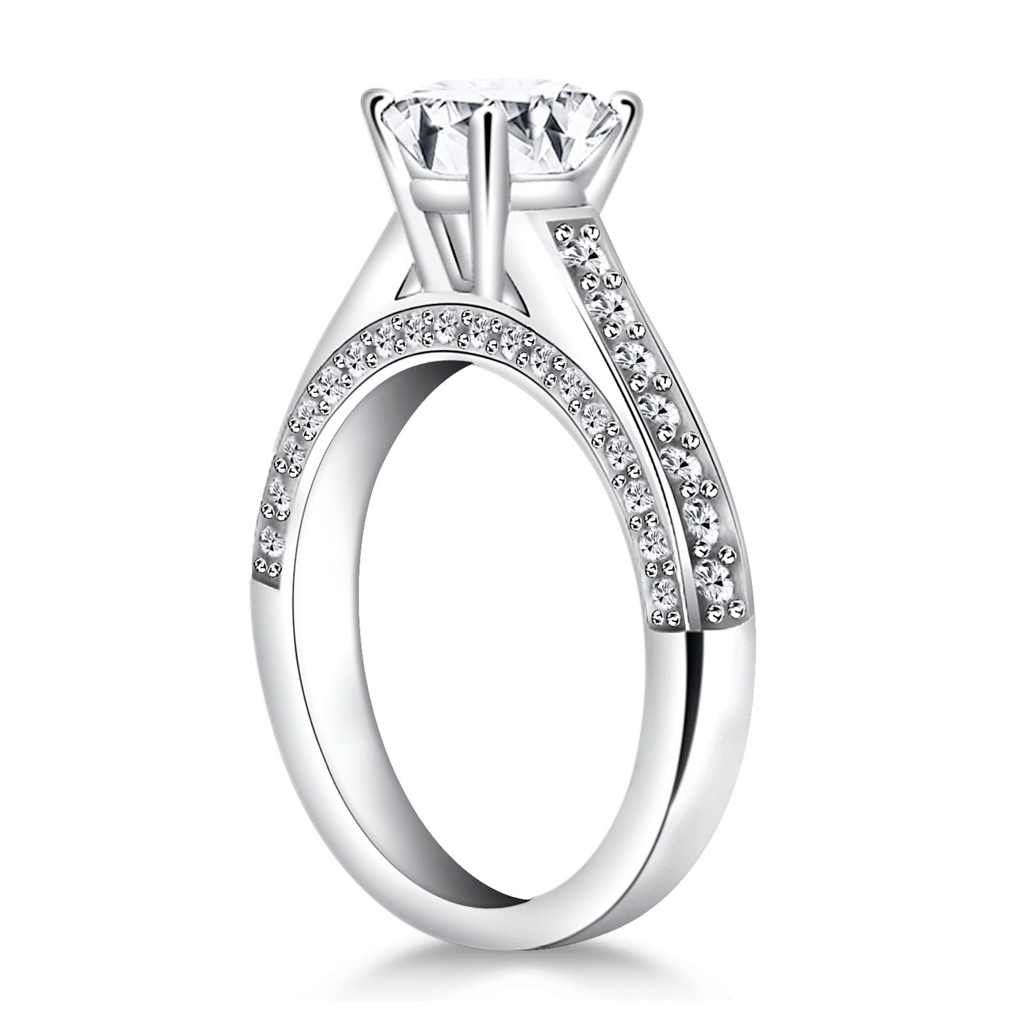 14k White Gold Pave Diamond Cathedral Engagement Ring 9