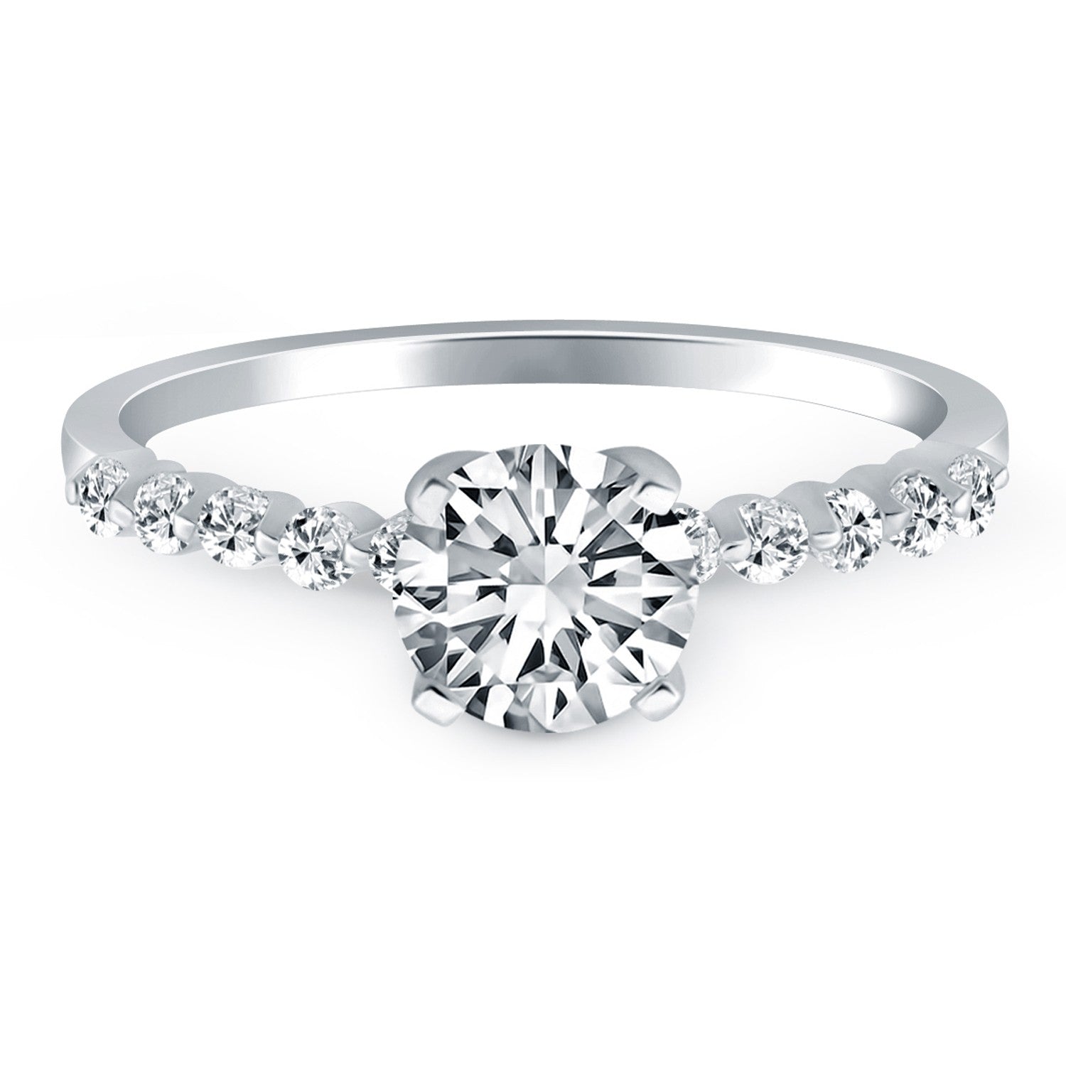 14k White Gold Diamond Engagement Ring with Shared Prong Diamond Accents 9