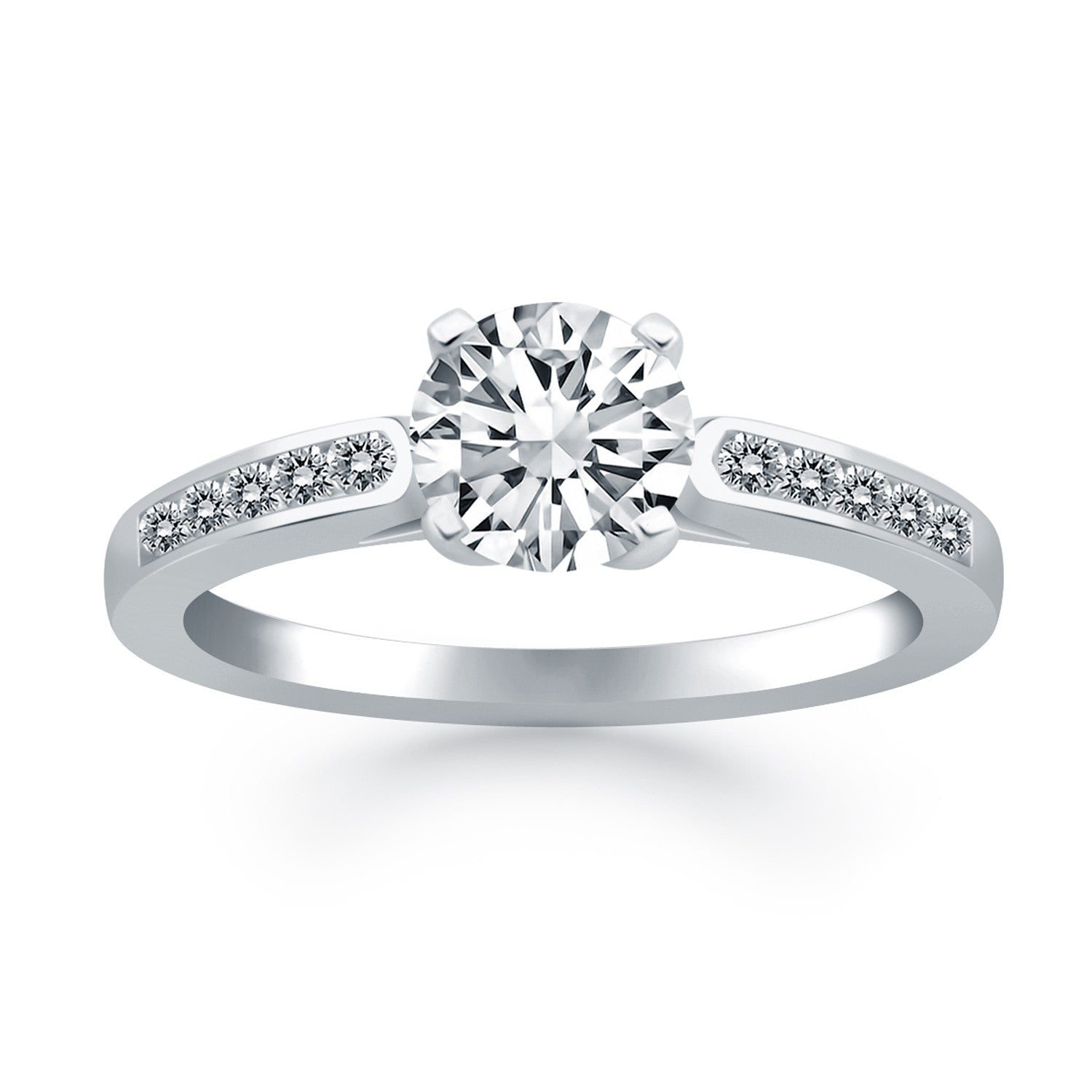 14k White Gold Diamond Channel Cathedral Engagement Ring 6.5