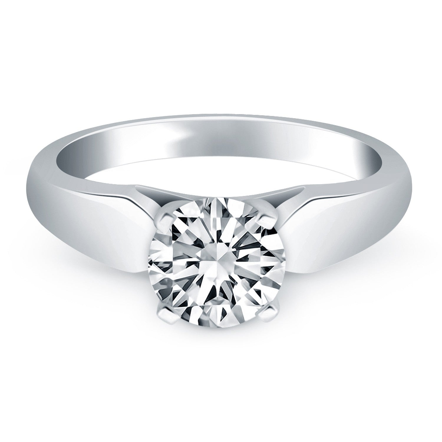 14k White Gold Tapered Cathedral Solitaire Engagement Ring 6.5