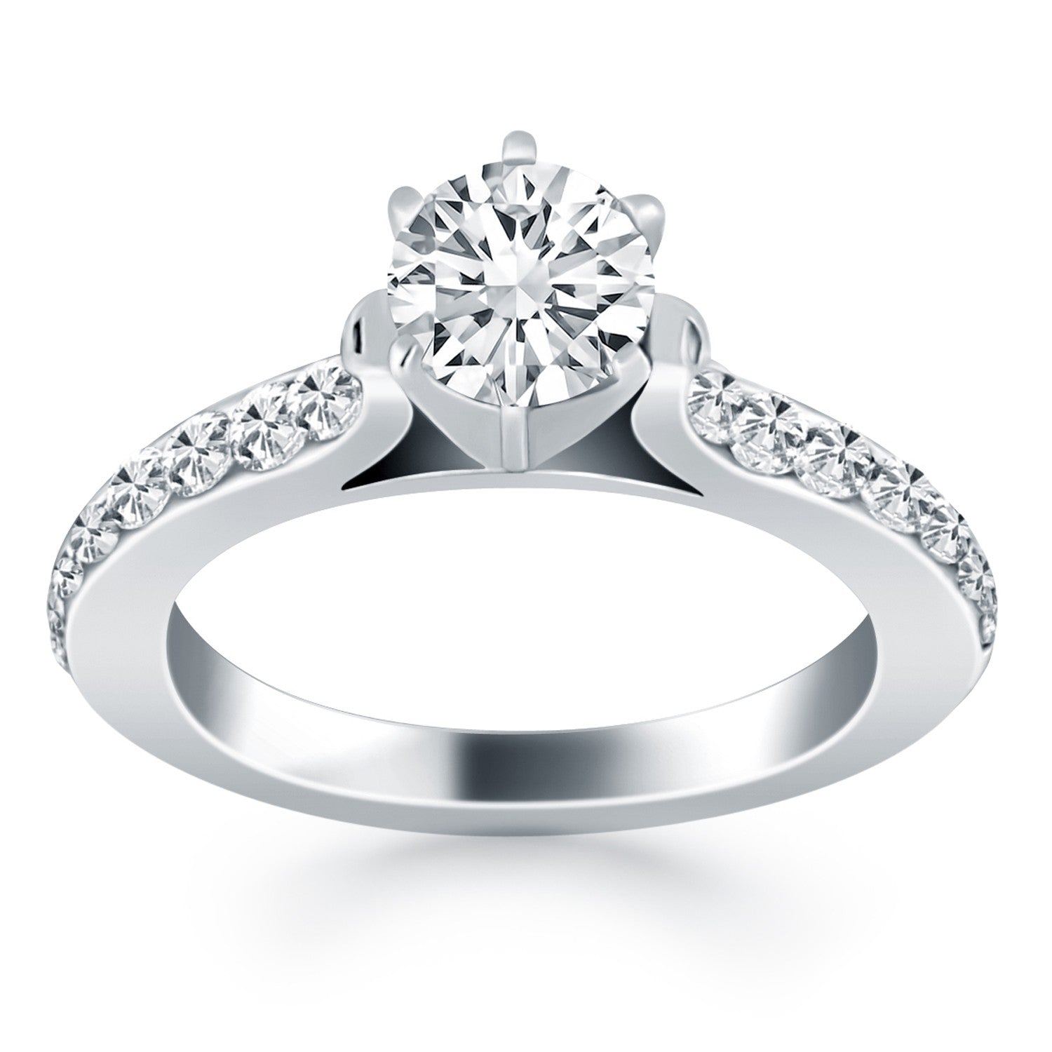 14k White Gold Curved Shank Engagement Ring with Pave Diamonds 7