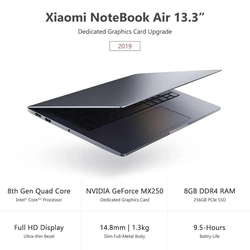 2019 Xiaomi Mi Ultra-thin Laptop Air 13.3" GeForce MX250 256G SSD Intel 8th Quad Core i5/i7 8GB  Fingerprint Recognition PC - GreatEagleInc