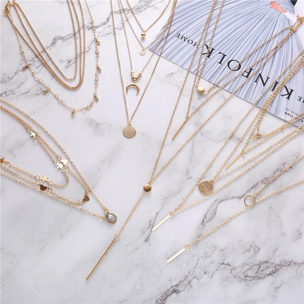 2020 New Bohemia Vintage Crystal Geometric Star Necklace For Women Fashion Gold Color Chain Boho Heart Pendant Necklaces Jewelry GreatEagleInc