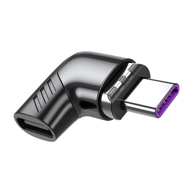 USB C To Type C Magnetic Charge Adapter PD100W 5A Fast Charging Cable Converter Right Angle 480Mbp/s Data Sync Connector Black