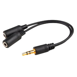 AddOn 8in 3.5mm Audio Input Male to 2x 3.5mm Audio Output Female Black Audio Splitter