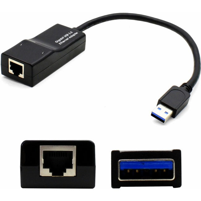 AddOn 8in Lenovo 4X90E51405 Compatible USB 3.0 (A) Male to RJ-45 Female Black Network Adapter Cable