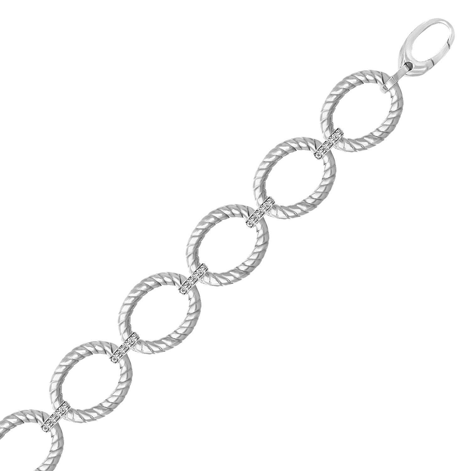 Sterling Silver Rhodium Finished Diamond Accented Cable Oval Bracelet (.20cttw) 7.75"