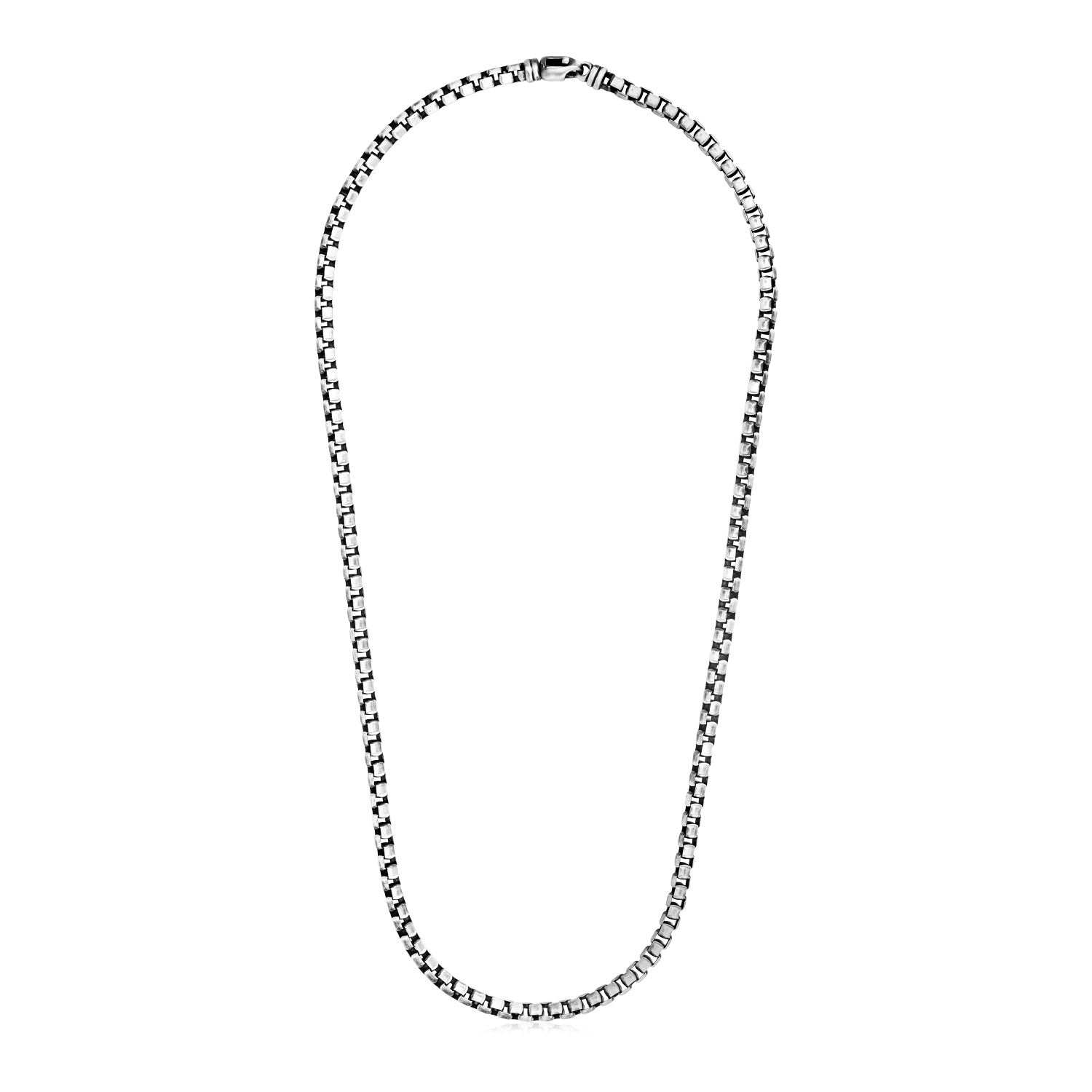 Sterling Silver Gunmetal Finish Round Box Chain Necklace 24"