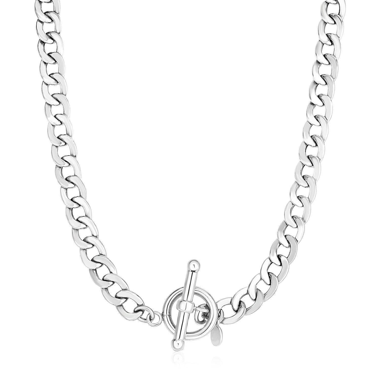 Sterling Silver Polished Wide Link Toggle Necklace 18"