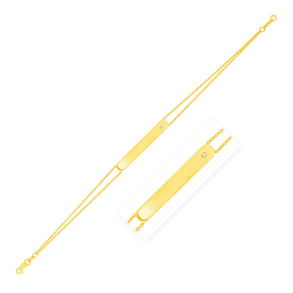 14K Yellow Gold Engravable Bar Bracelet with Diamond 7"