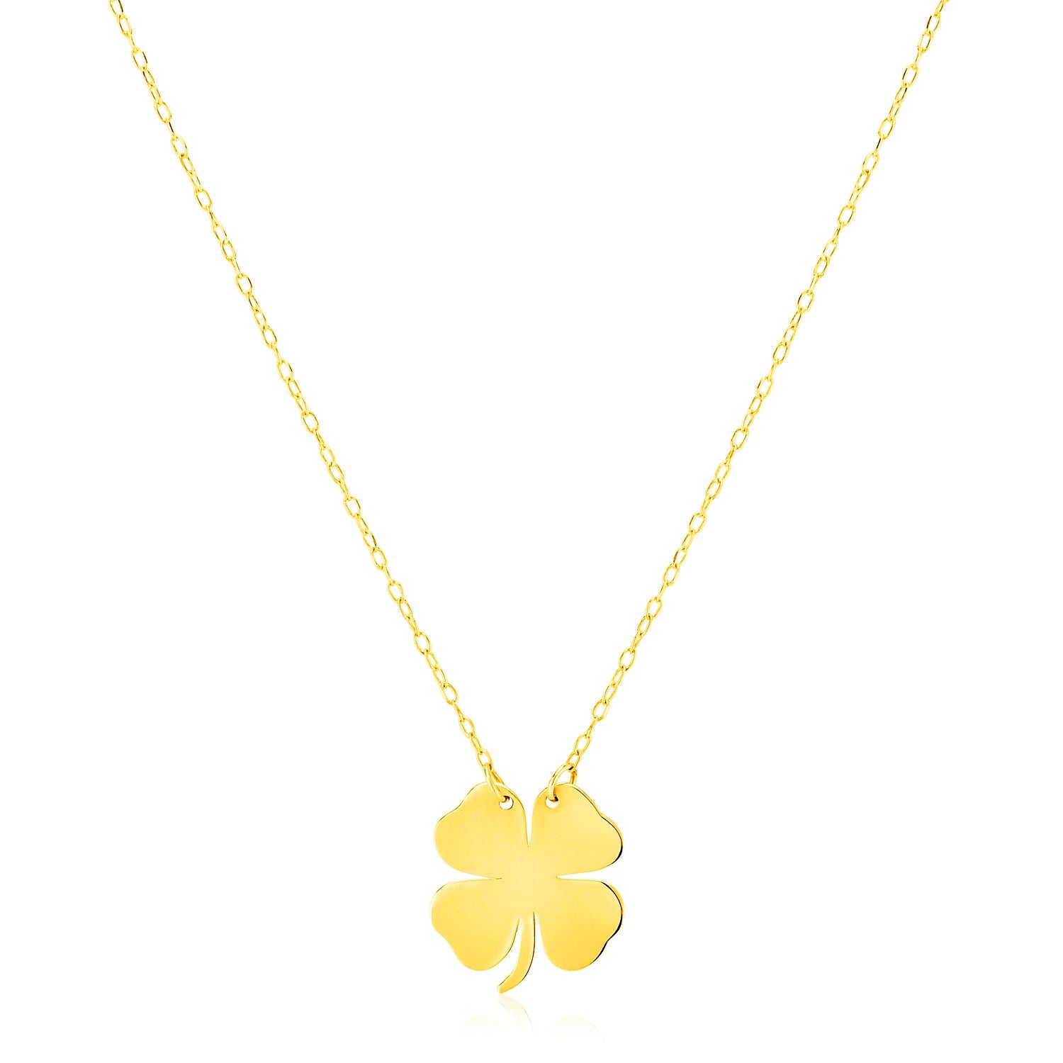 14K Yellow Gold Four Leaf Clover Necklace 18"
