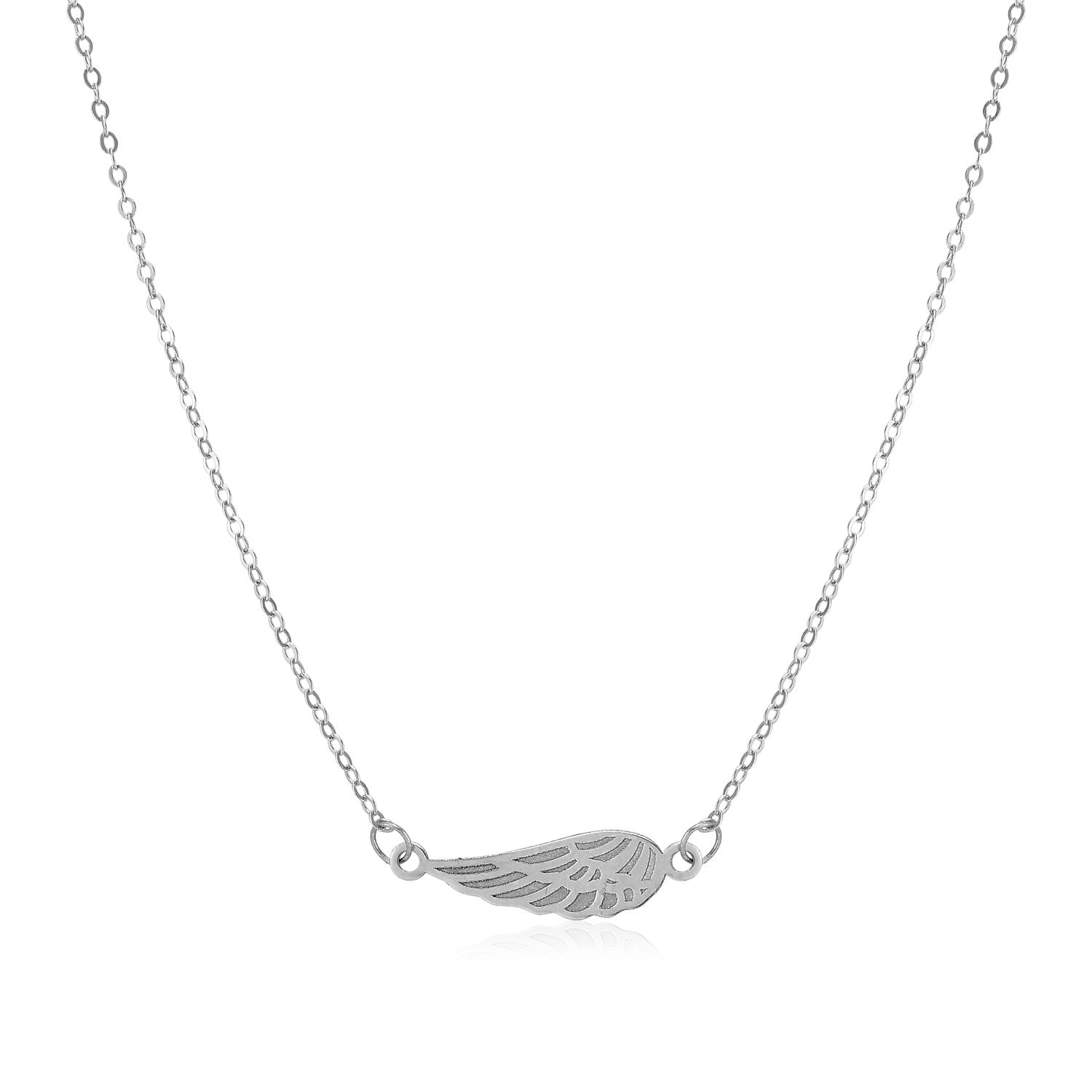 14K White Gold Angel Wing Necklace 18"