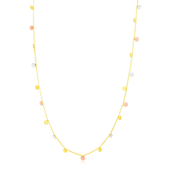 14K Tri Color Necklace with Dangling Circles 18"