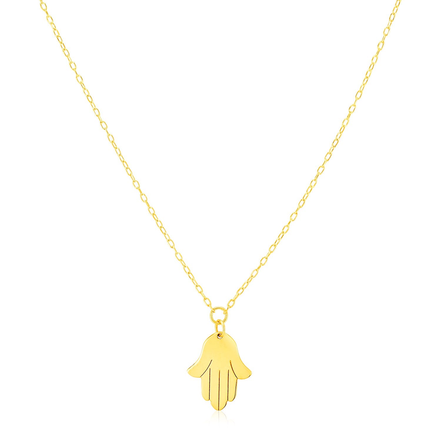 14K Yellow Gold Hand of Hamsa Necklace 18"