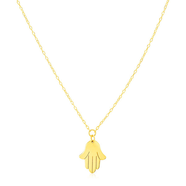 14K Yellow Gold Hand of Hamsa Necklace 18"