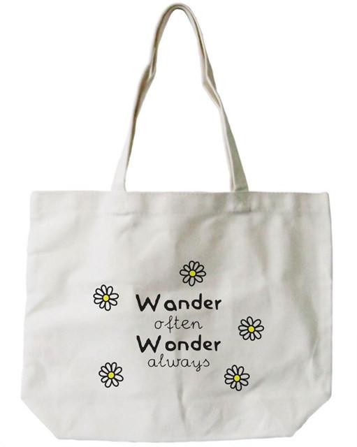 Women's Canvas Bag- "Wander Often Wonder Always" Natural Canvas Tote Bag