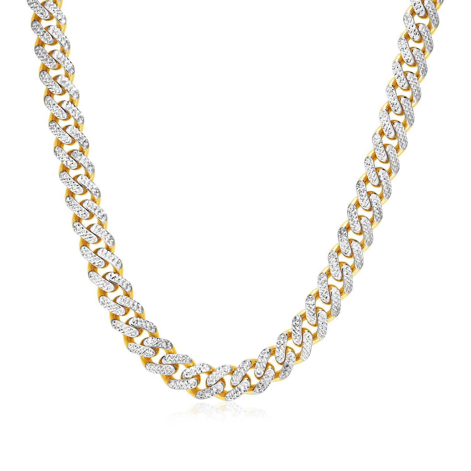 14k Two Tone Gold Miami Cuban Chain Necklace with White Pave 22"