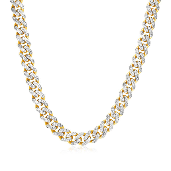 14k Two Tone Gold Miami Cuban Chain Necklace with White Pave 22"