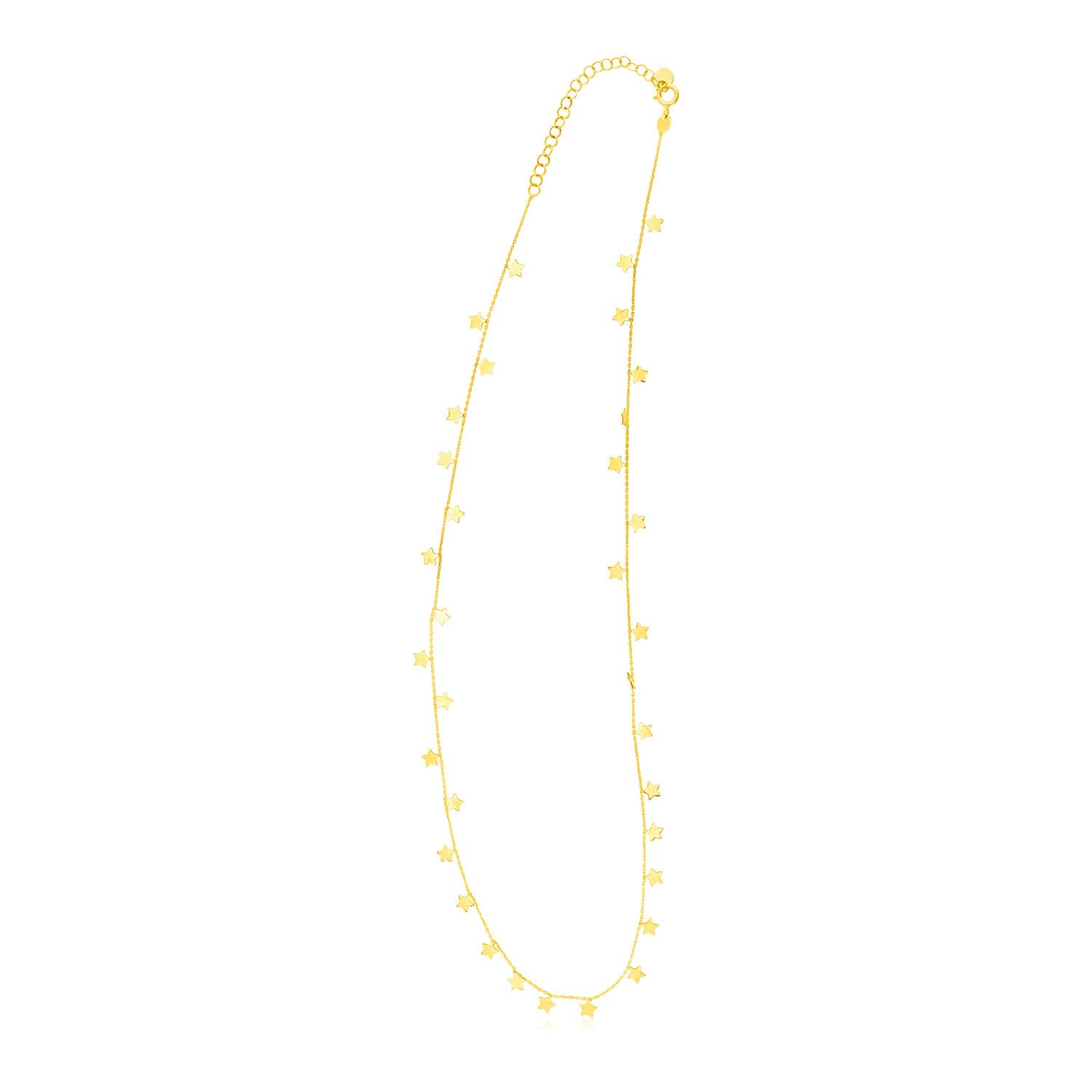 14K Yellow Gold Necklace with Dangling Stars 18"