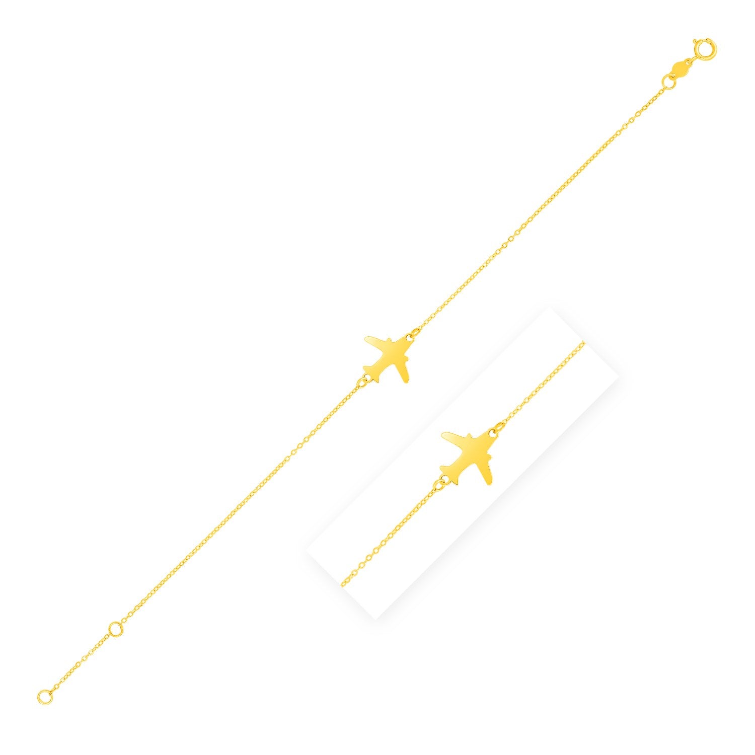 14K Yellow Gold Airplane Bracelet 7"