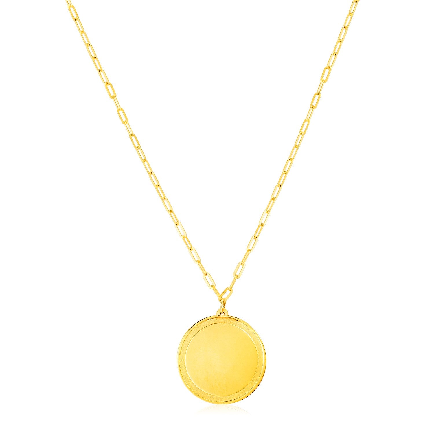 14K Yellow Gold Round Tag Necklace 18"
