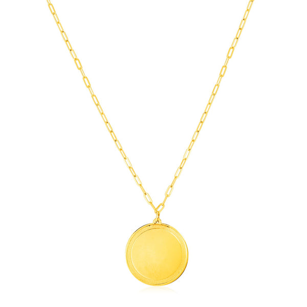 14K Yellow Gold Round Tag Necklace 18"