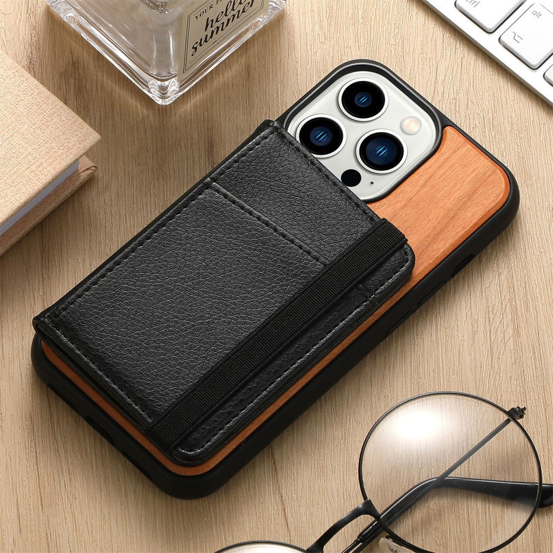 Suitable for iPhone Apple 13Pro solid wood mobile phone shell four-corner wooden shell anti-fall shell magnetic card bag