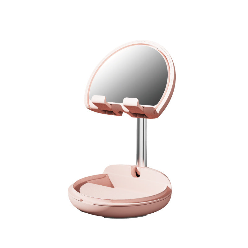 Desktop Mobile Phone Stand Makeup Mirror Mobile Phone Tablet Universal Stand Creative Telescopic Folding Lazy Net Red Stand Pink