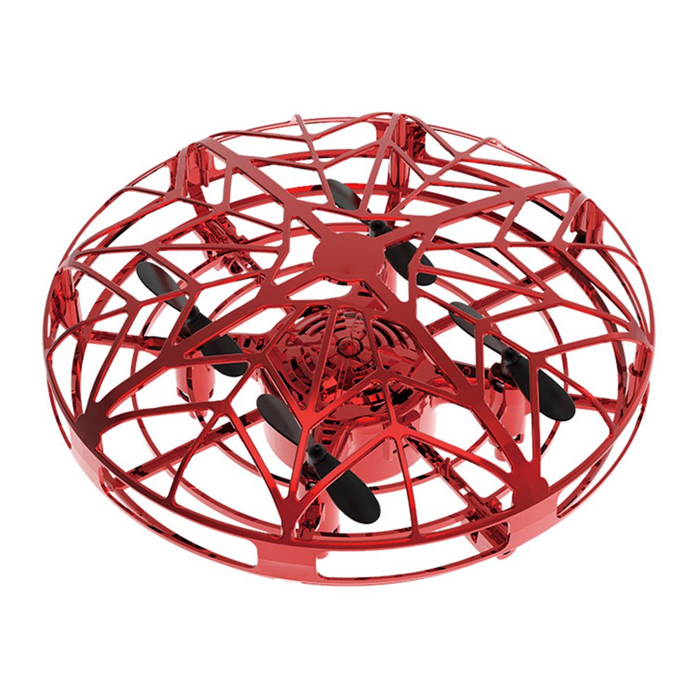 Ufo Induction Aircraft Infraed Hand Sensing Mini Drone Anti-collision Hand Operated Four-axis Flying Saucer Kids Helicopter Toys Red