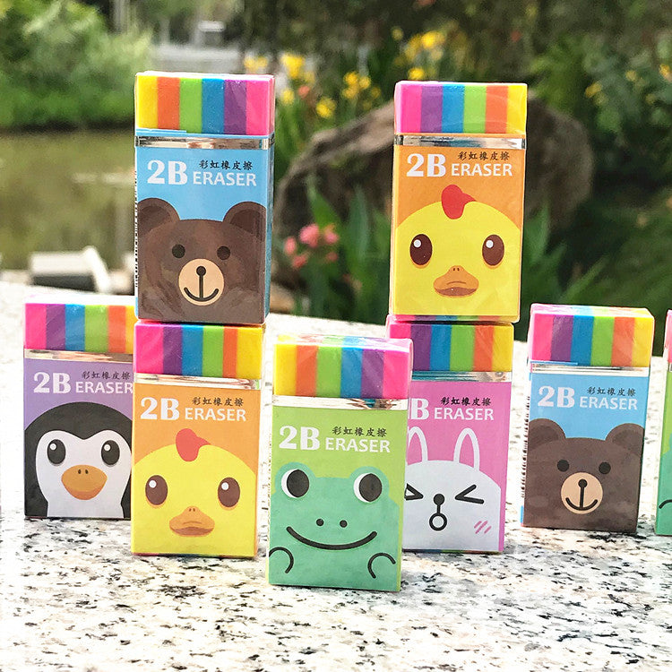 Kawaii Creative Prize Gift Children Colorful Rainbow 2B Mini Eraser Pupil Cute Animal Eraser School Supplies Stationery