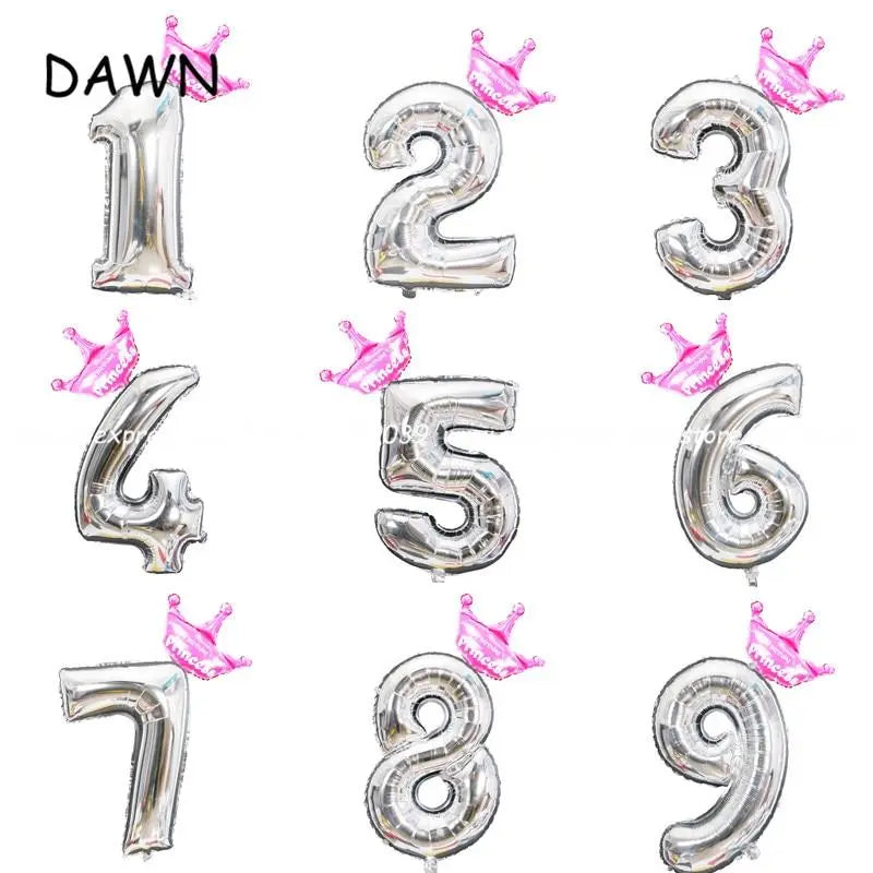 2pcs/lot 32inch Number Foil Balloons Digit air Ballon Kids Birthday Party Festival Party anniversary Crown Decor Supplies GreatEagleInc