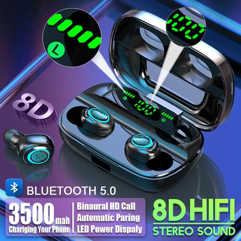 3500mAh LED Bluetooth Wireless Earphones Headphones Earbuds TWS Touch Control Sport Headset Noise Cancel Earphone Headphone GreatEagleInc