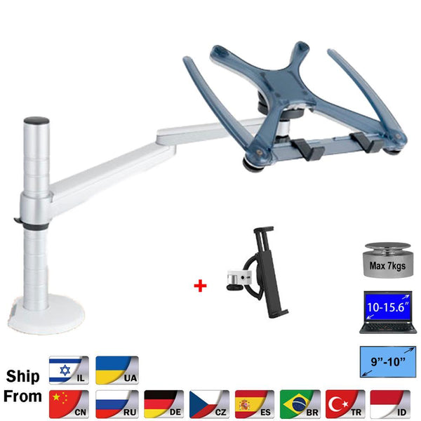 360 Rotation Aluminum Alloy 2 in 1 Tablet PC Holder + Laptop Stand Holder Dual Arm Office Desktop Lapdesk Bracket OA-1S GreatEagleInc