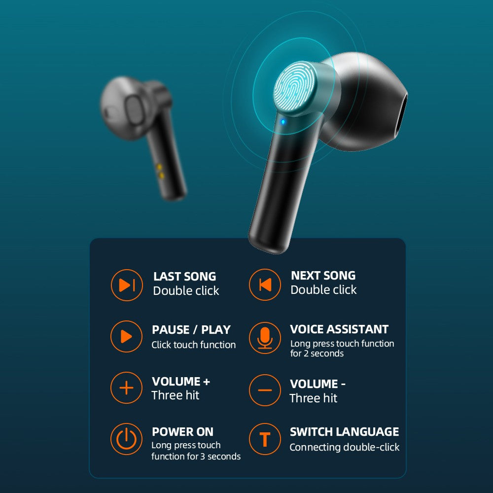 TWS Wireless Headphone Touch Control Sports Waterproof Bluetooth 5.0 Earphone HiFi 9D Bass Stereo Music Earbuds Earphone Headset