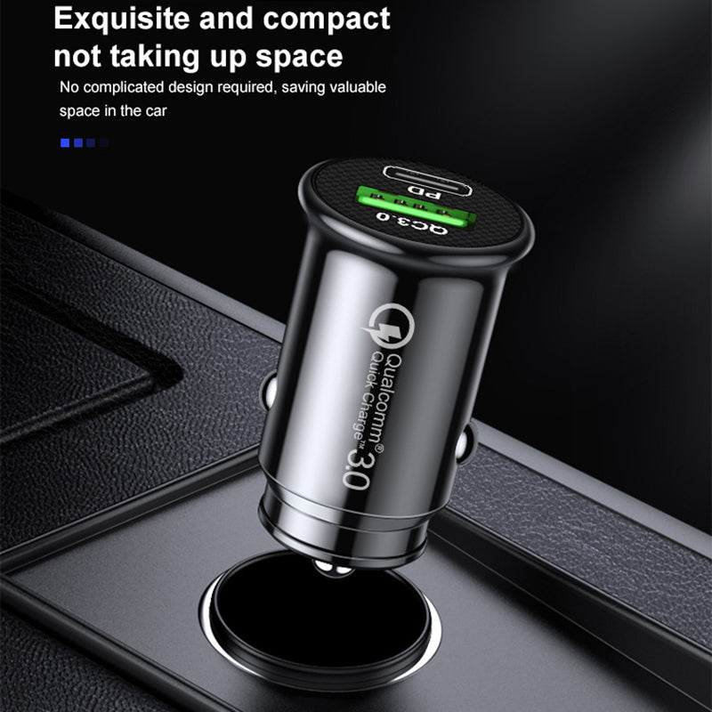 Dual port car office charger USB-C, spare device mini car charger dual device charger for Type-c plug USB quick car charging