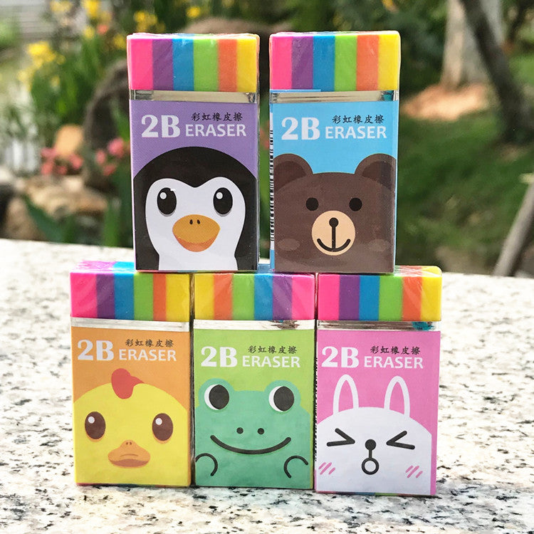 Kawaii Creative Prize Gift Children Colorful Rainbow 2B Mini Eraser Pupil Cute Animal Eraser School Supplies Stationery