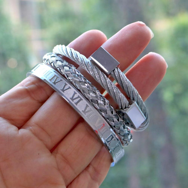 3pcs/set Royal Roman Bracelets & Bangles Love Bangle Bracelet For Men stainless steel Rectangle Bracelet Pulseira Men's Jewelry GreatEagleInc
