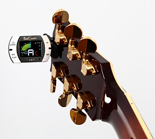Real Tuner - Chromatic Clip-on Tuner for Guitar, Bass, Violin, Ukulele, Banjo, Brass and Woodwind Instruments - Bright Full Color Display - Extra Mic Function - A4 Pitch Calibration - Transposition Groovy Center