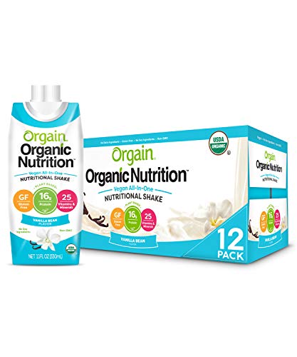 Orgain Organic Vegan Plant Based Nutritional Shake, Vanilla Bean - Meal Replacement, 16g Protein, 25 Vitamins & Minerals, Dairy Free, Gluten Free, 11 Ounce, 12 Count (Packaging May Vary) Orgain
