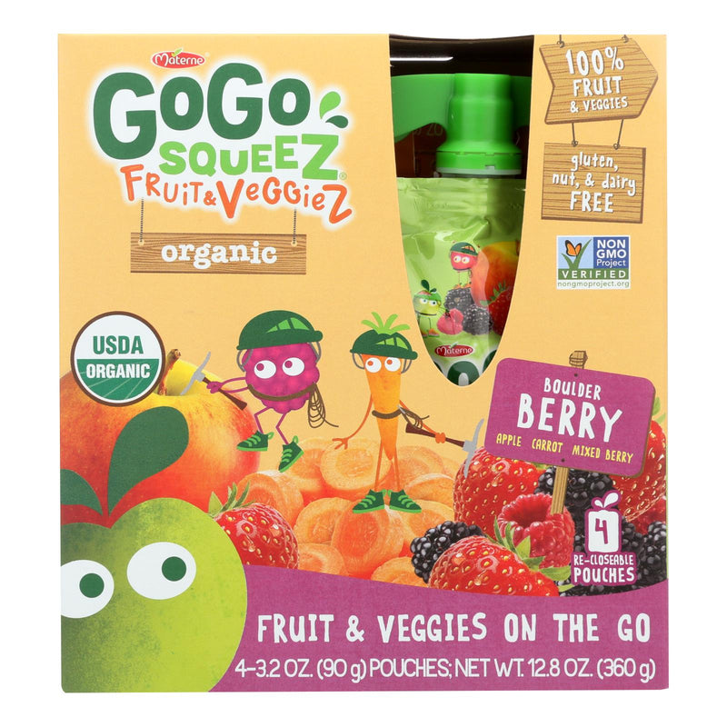 Gogo Squeez Bolder Berry Bio-Obst und Gemüse für unterwegs – Karton mit 12 – 4/3,2 Unzen