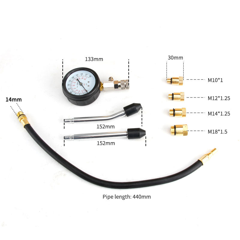 Gasoline Engine Compression Tester Auto Petrol Gas Engine Cylinder Automobile Pressure Gauge Tester with M10 M12 M14 M18 Adapter