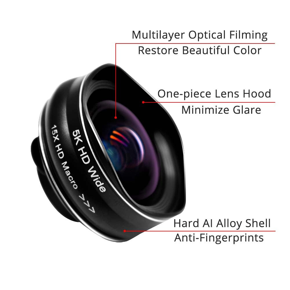 Flower Bud 5K HD Phone Lens Wide Angle Macro Lens No Distortion 0.45X Professional 2 in 1 Camera for Smartphone iPhone Mobile