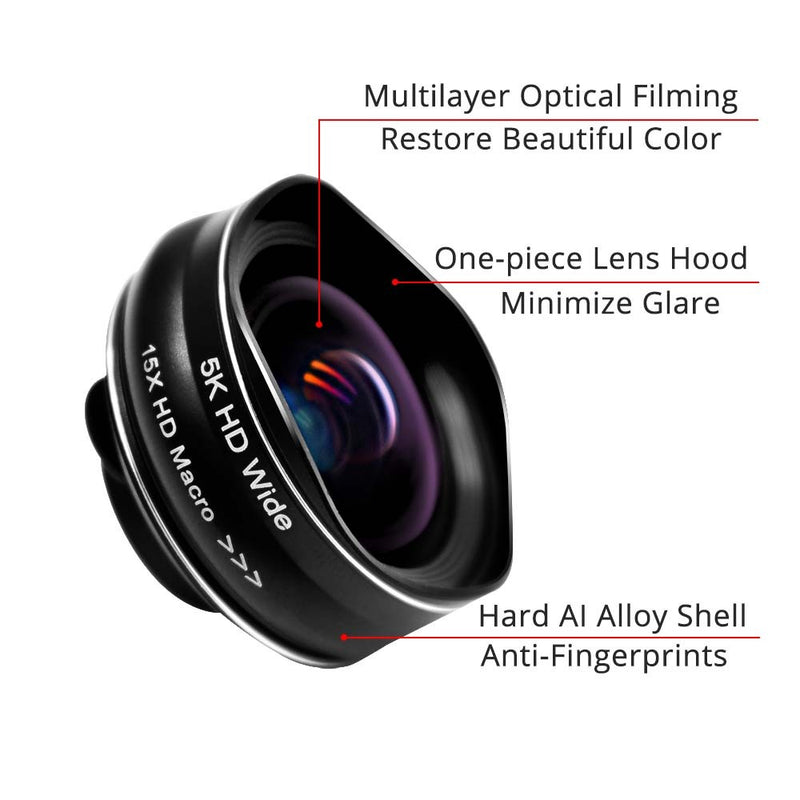 Flower Bud 5K HD Phone Lens Wide Angle Macro Lens No Distortion 0.45X Professional 2 in 1 Camera for Smartphone iPhone Mobile