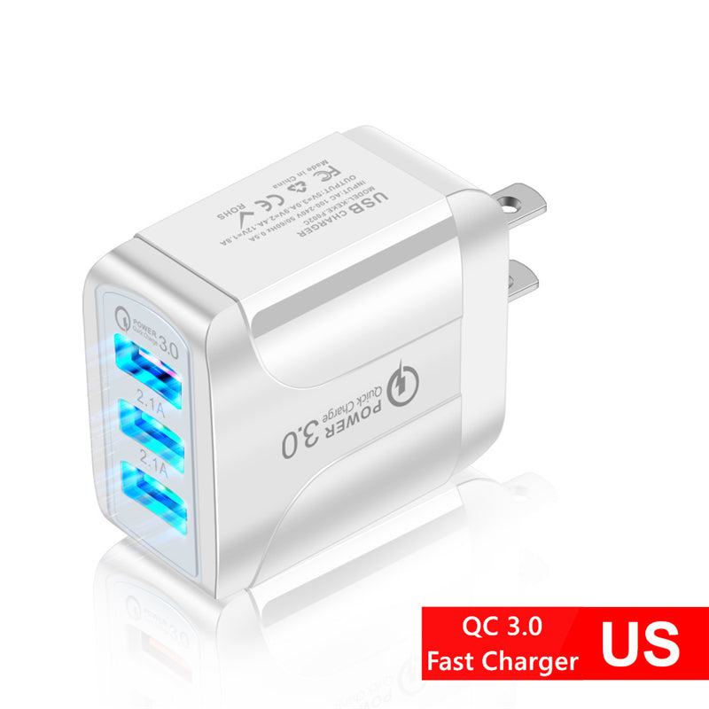 Smart Wireless Monitor Current and Voltage 5V Cell Phone Fast Charging Plug Multi-port USB Adapter with Display Screen QC Charger US White